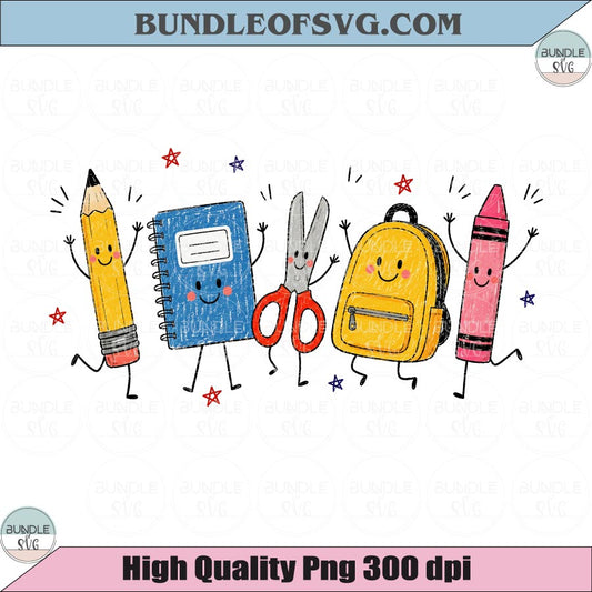Cute Back to School Supplies PNG School Pencil Notebook Backpack
