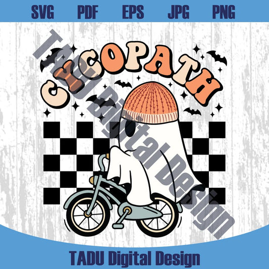 Cycopath Svg Cool Ghost on a Bicycle Png Funny Halloween Svg Png