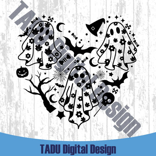 Daisy Ghost Svg Floral Boo Heart Floral Halloween Png Bat Spooky Svg