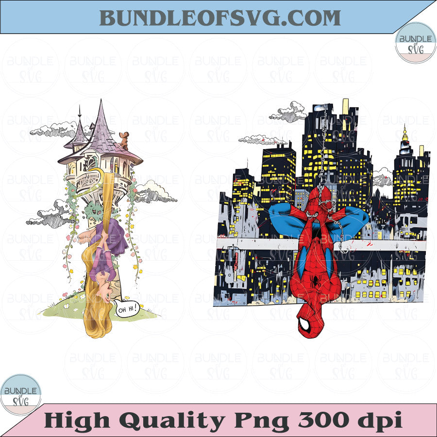 Disney Rapunzel and Spider-Man Hanging Upside Down Png Funny