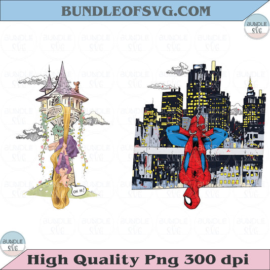 Disney Rapunzel and Spider-Man Hanging Upside Down Png Funny