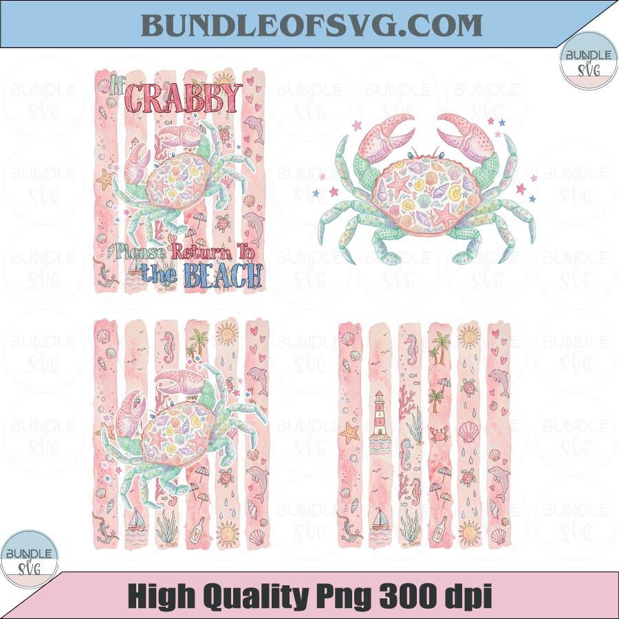 Everyday Summer Crab PNG Watercolor Whimsical Coastal Kid Design