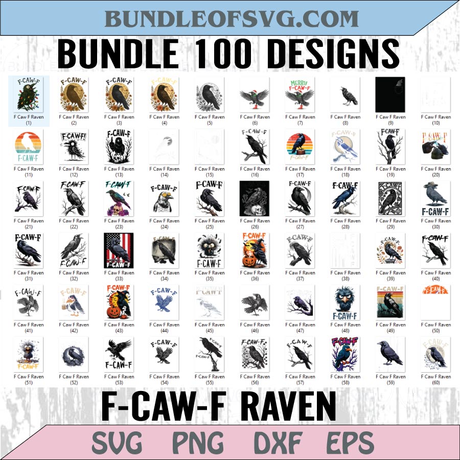 F-Caw-F Raven Png Bundle Gothic Crow Svg Set Funny Trendy Png