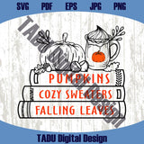 Fall Books Svg Book Lover Png Reading Svg Cozy Falling Leaves Png