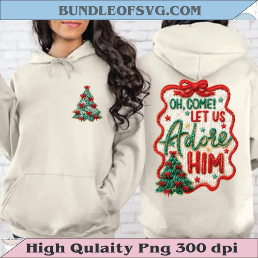 Faux Yarn Oh Come Let Us Adore Him Png Coquette Christmas Tree