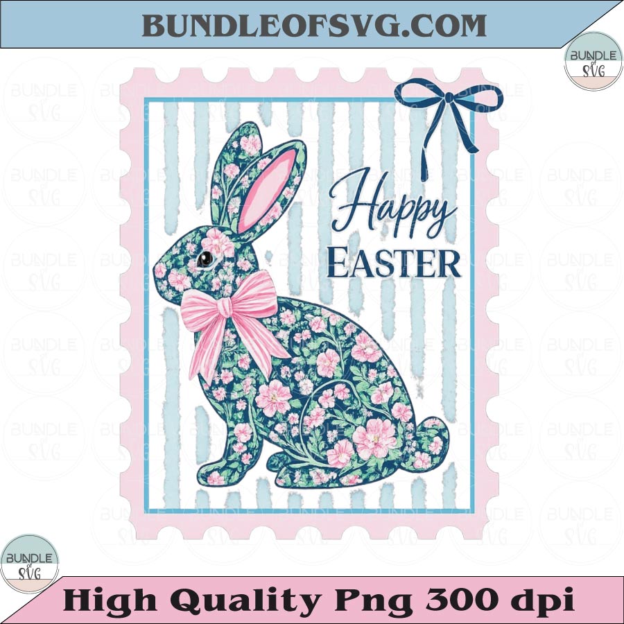 Floral Bunny Postage Stamp Happy Easter Coquette Christian Png