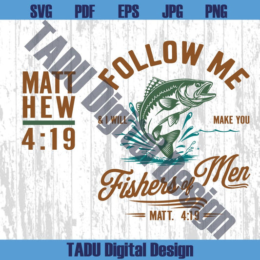 Follow Me Fishers of Men Svg Christian Svg Bible Verse Svg Minimal