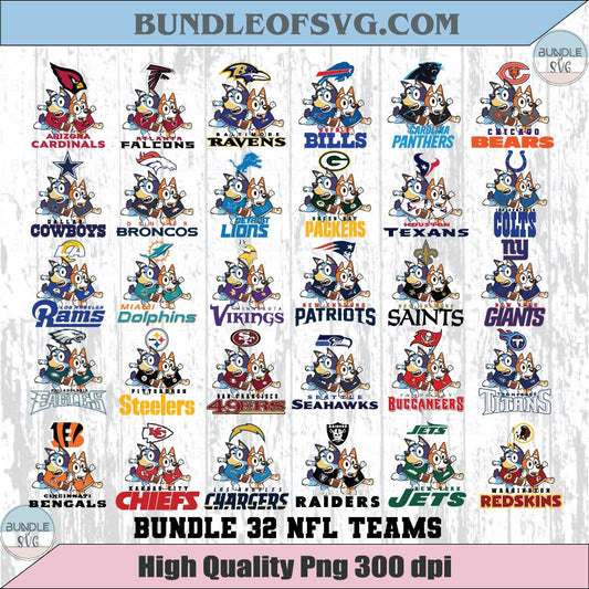 Football Bluey and Bingo Png Bundle NFL Teams Football Bluey Png