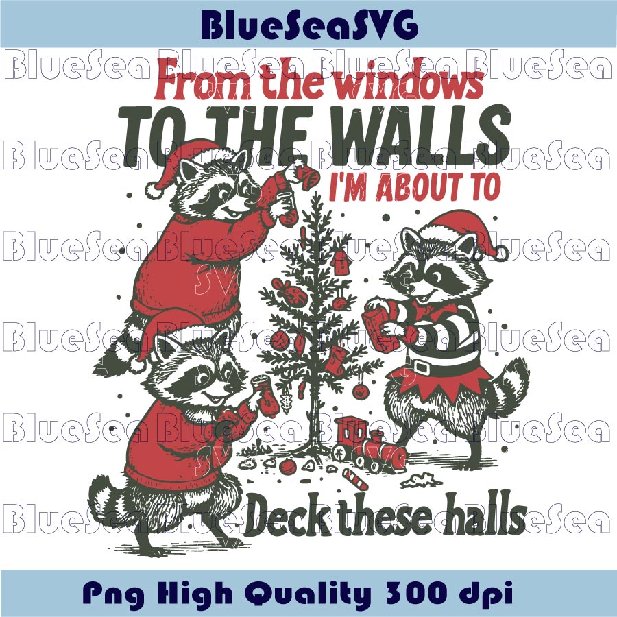From The Windows Deck These Halls Png Raccoon Christmas Png