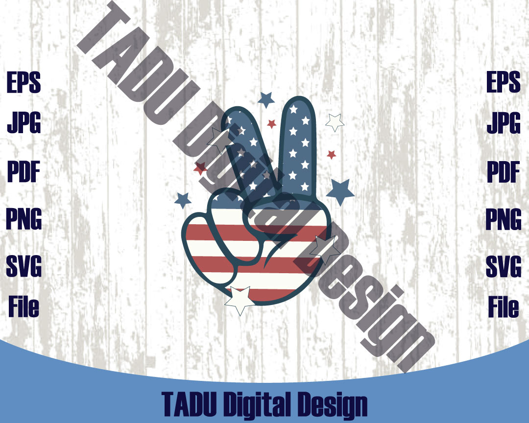 4th of July Svg Peace Hand Sign USA Flag Svg Retro 4th of July Png Svg Dxf Eps Files