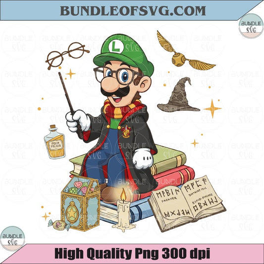 Gryffindor Luigi Wizard SVG Witch Luigi PNG Super Mario Harry Potter