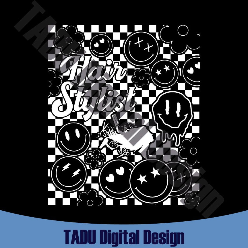 Hair Stylist Svg Checkered Smiley Face Hairstylist Png Hairdresser Svg