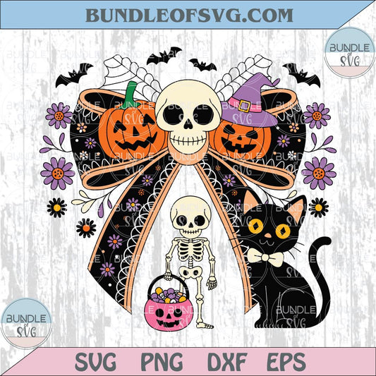 Halloween Bow Png Coquette Bow Svg Pumpkin Cat Skeleton Bow Png