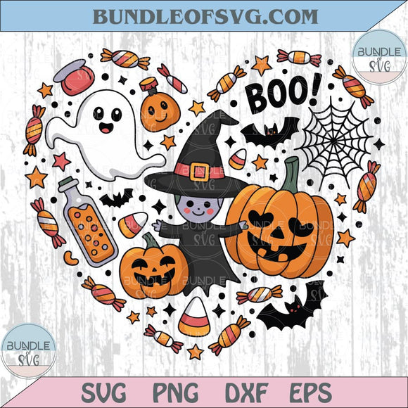 Halloween Heart Svg Cute Ghost Pumpkin Candy Bat Witch Heart Png