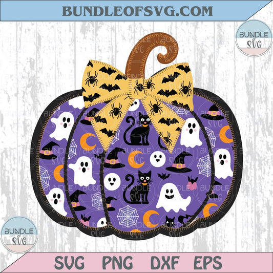 Halloween Pattern Boo Cat Pumpkin Svg Coquette Bow Pumpkin Png