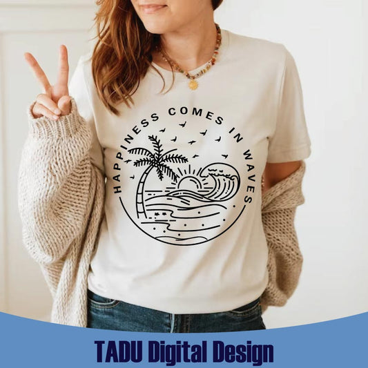 Happiness Comes in Waves Svg Summer Vacation Svg Beach Vibes Svg