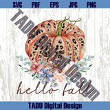 Hello Fall Leopard Pumpkin Floral Png Autumn Svg Boho Pumpkin Png
