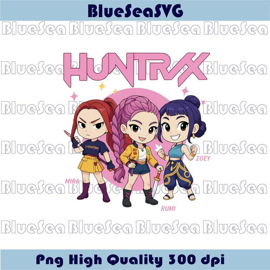 Huntrix K-Pop Demon Hunters PNG Kawaii Chibi Merch Shirt Graphic