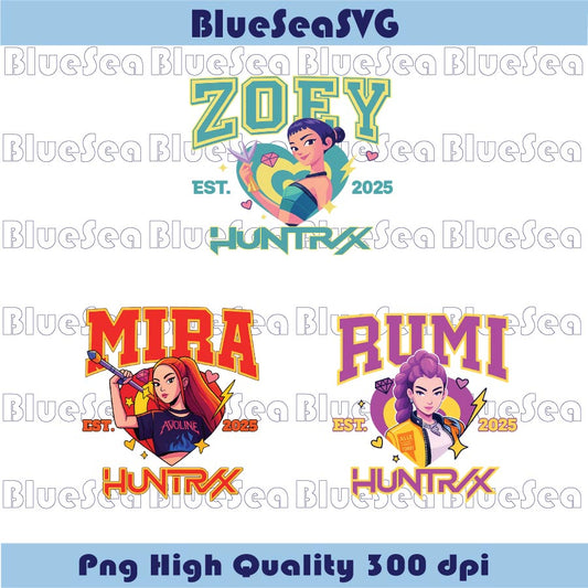 Huntrix Kpop PNG Rumi Mira Zoey Sport Jersey Logo Hunters Girl Png