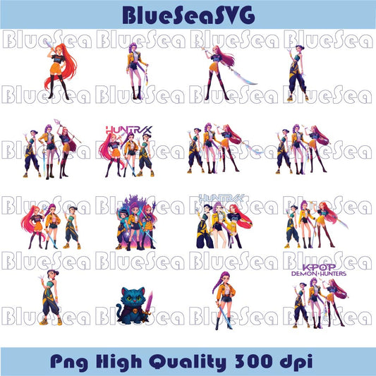 Huntrix with Weapons PNG K-Pop Demon Hunters Huntrix Png Bundle