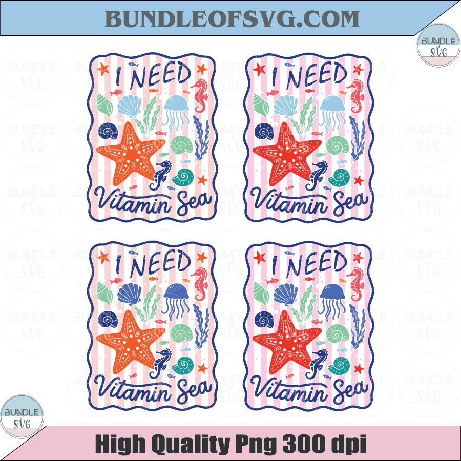 I Need Vitamin Sea Png Stripes Preppy Summer Png Beach Quote Png