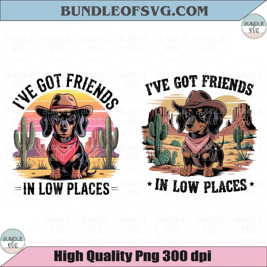 I've Got Friends in Low Places PNG Retro Country Dachshund Western