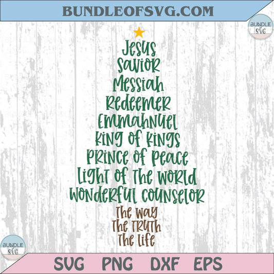 Jesus Savior Christmas Tree Svg Names Christmas Christian Svg