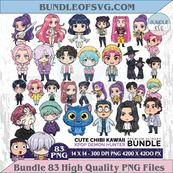 Kpop Demon Hunters Chibi Png Clipart Bundle Cute Kawaii Kpop Png