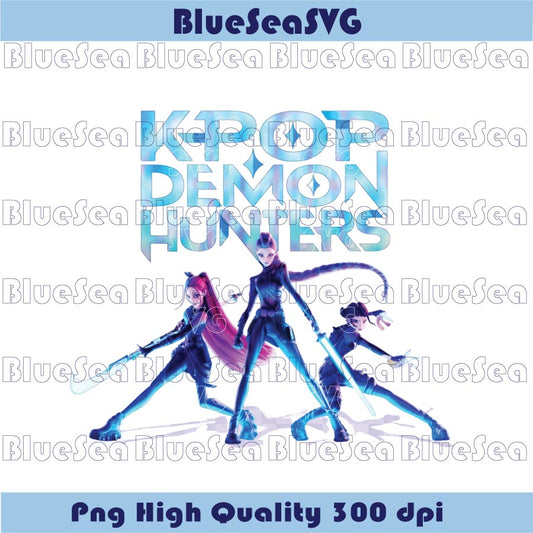 Kpop Demon Hunters Cyberpunk PNG Holographic Blue Neon Graphic