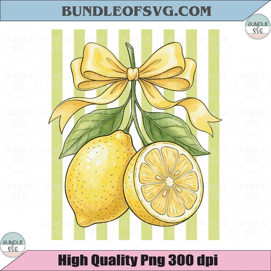 Lemon Coquette Bow PNG Triped Summer Citrus Png Ribbon Lemon