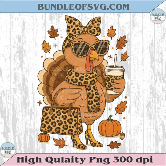 Leopard Fancy Turkey Png Boujee Turkey Preppy Thanksgiving Png