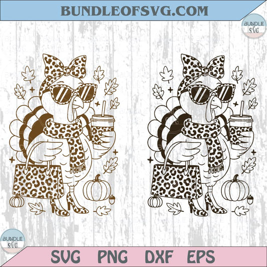 Leopard Fancy Turkey Svg Boujee Turkey Preppy Thanksgiving Svg