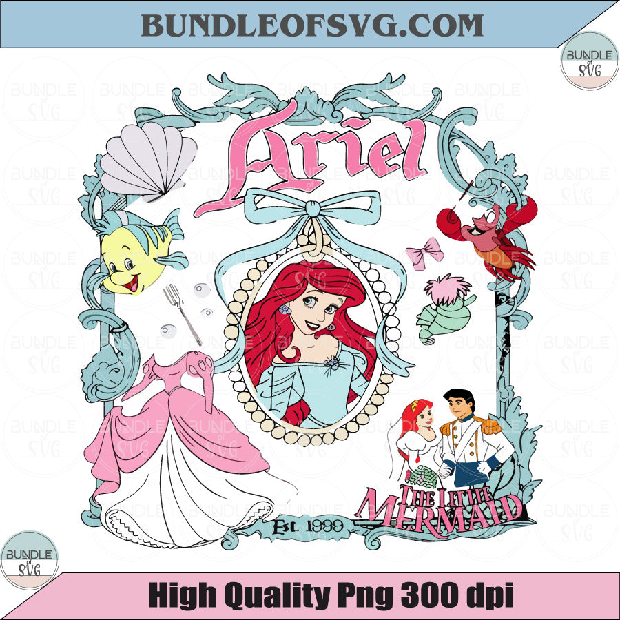 Little Mermaid SVG Vintage Ariel Princess Png Retro Little Mermaid Png