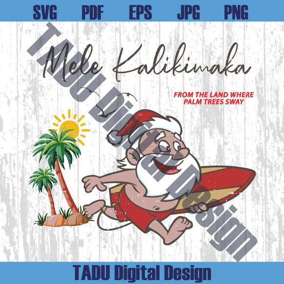 Mele Kalikimaka Santa Claus Hawaii Retro Christmas Png Xmas Svg