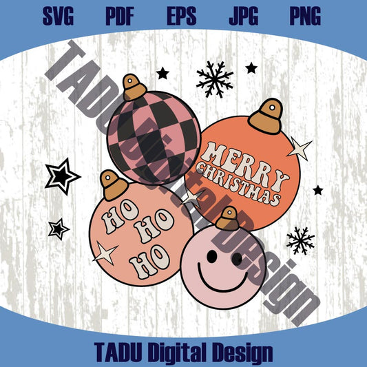 Merry Christmas Groovy Christmas Balls Svg Retro Christmas Ball Png