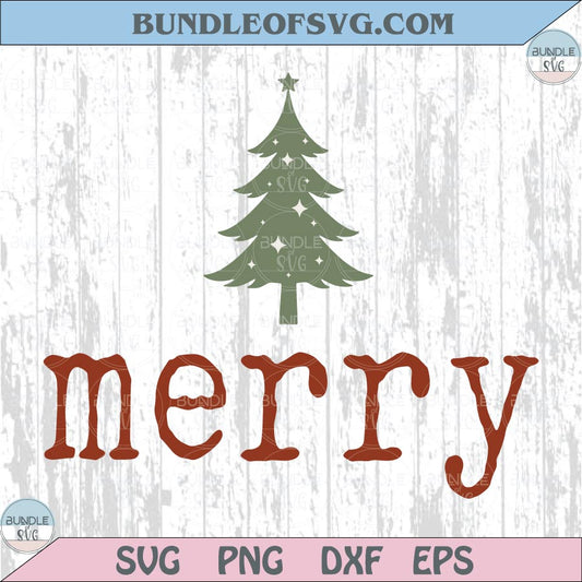 Merry Christmas Tree Svg Hand Drawn Tree Vinatage Typewriter Font