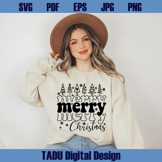Merry Christmas Trees Svg Hand Drawn Stacked Merry Christmas Svg
