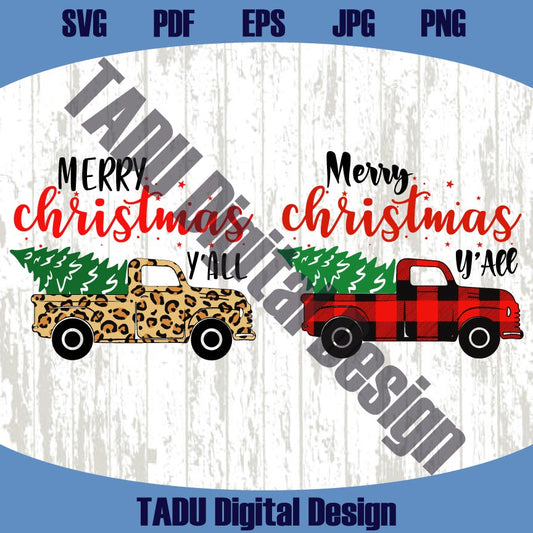 Merry Christmas Y'all Christmas Truck Png Leopard Buffalo Plaid