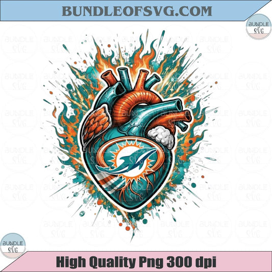 Miami Dolphins Heart PNG Football Dolphins Anatomical Heart Png