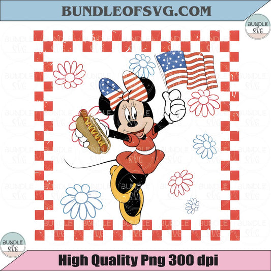 Minnie Mouse 4th of July SVG Checkered Patriotic Minnie Hot Dog Png