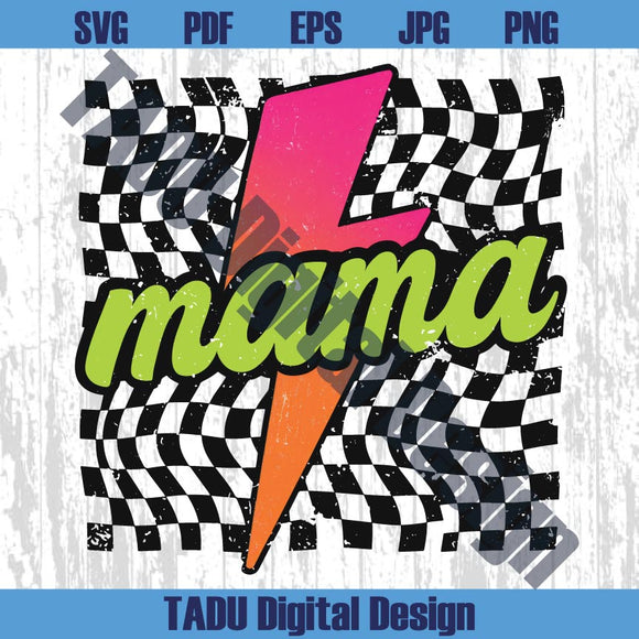 Neon Lightning Bolt Checkered Mama Png Lime Green Mom Life Png