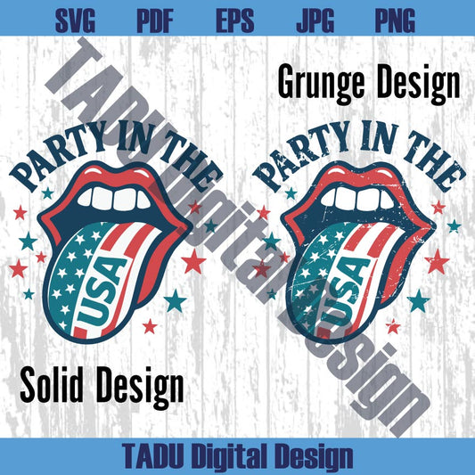 Party in the USA Svg Lisps Tongue USA flag Png Retro 4th of July Svg
