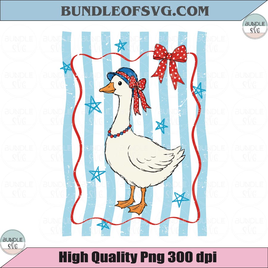 Patriotic Goose PNG 4th of July Americana Bow Png Triped Goose