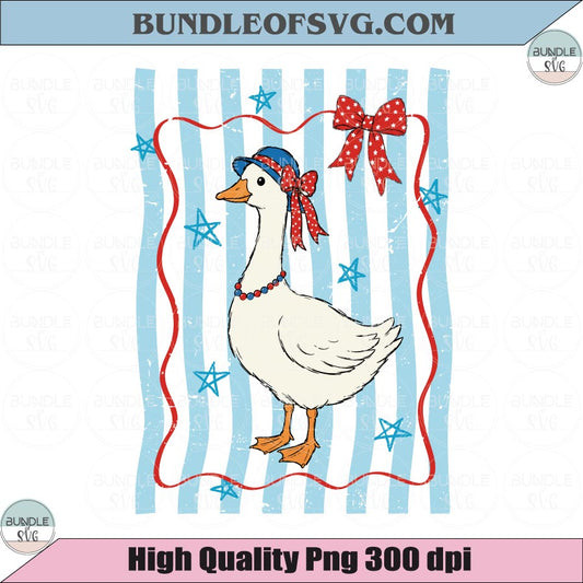 Patriotic Goose PNG 4th of July Americana Bow Png Triped Goose