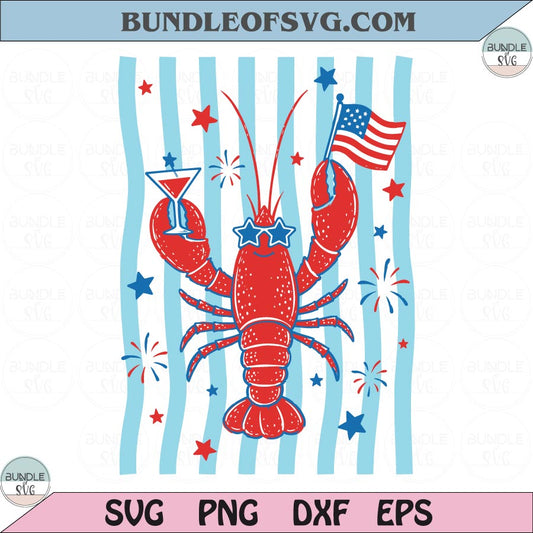 Patriotic Lobster SVG 4th of July American Flag Lobster PNG Summer