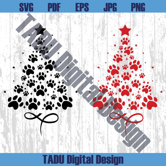 Paw Tree Svg Christmas Tree Dog Paws Svg Cat Christmas Dog Lover