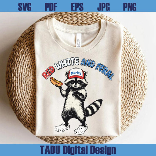 Red White And Feral Raccoon Png Funny 4th of July Svg Feral USA Svg