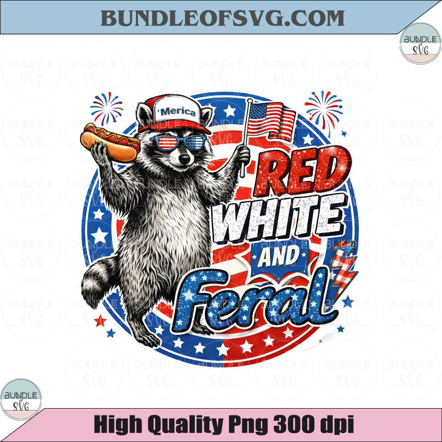 Red White and Feral Raccoon PNG Patriotic Raccoon 4th of July Png