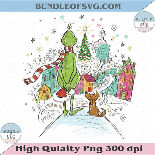 Retro Christmas Grinch and Max Dog Png Vintage Christmas 2025 Png