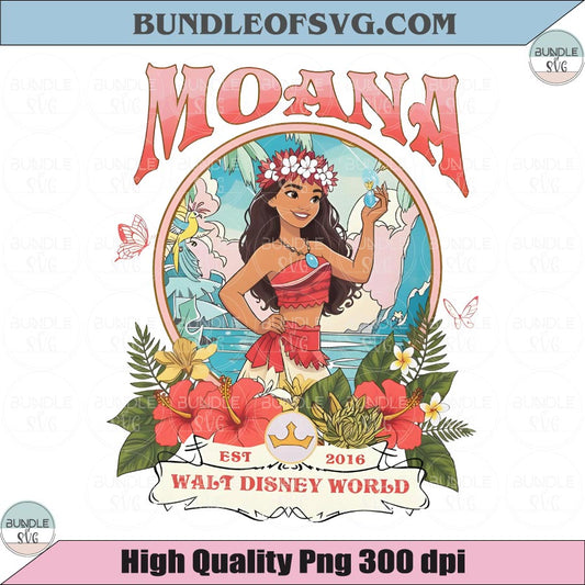 Retro Disney Moana Floral PNG Disney Princess Disneyworld Girl Png